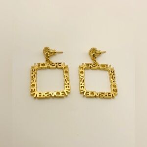 Versace Gold Open-Square Logo Earrings